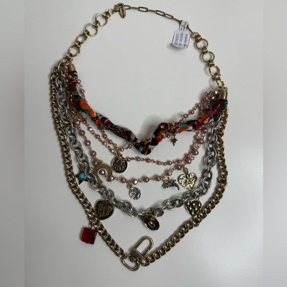 Free People Wayward Extreme Layered Gold / Silver Layered Necklace with Charms - Picture 3 of 5